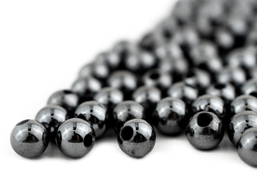Round Non-Magnetic Hematite Beads (5mm, Set of 100) - The Bead Chest