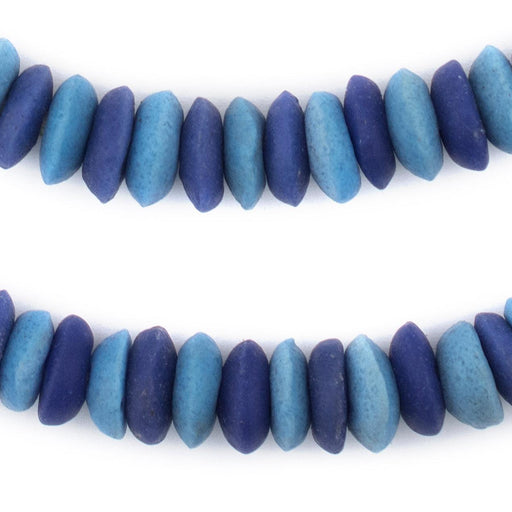 Turquoise & Cobalt Blue Medley Ashanti Glass Saucer Beads - The Bead Chest