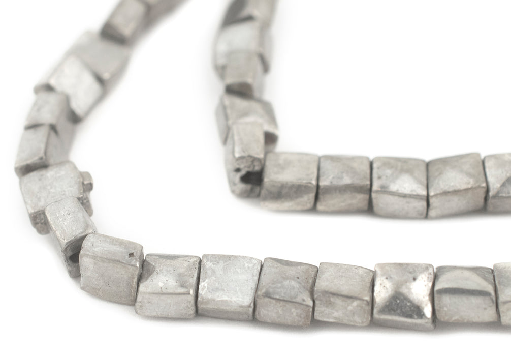 Silver Faceted Flat Square Beads (6mm) - The Bead Chest