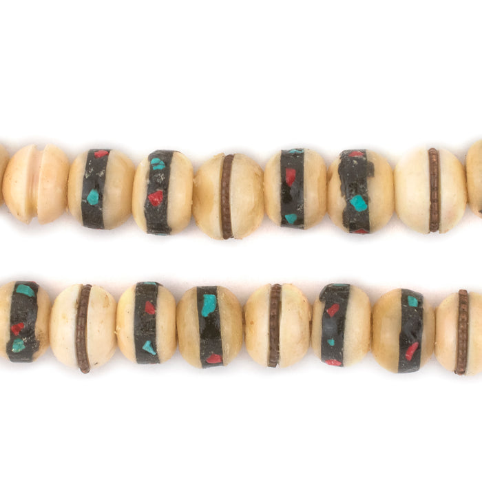 Beige Inlaid Bone Mala Beads (10mm) - The Bead Chest