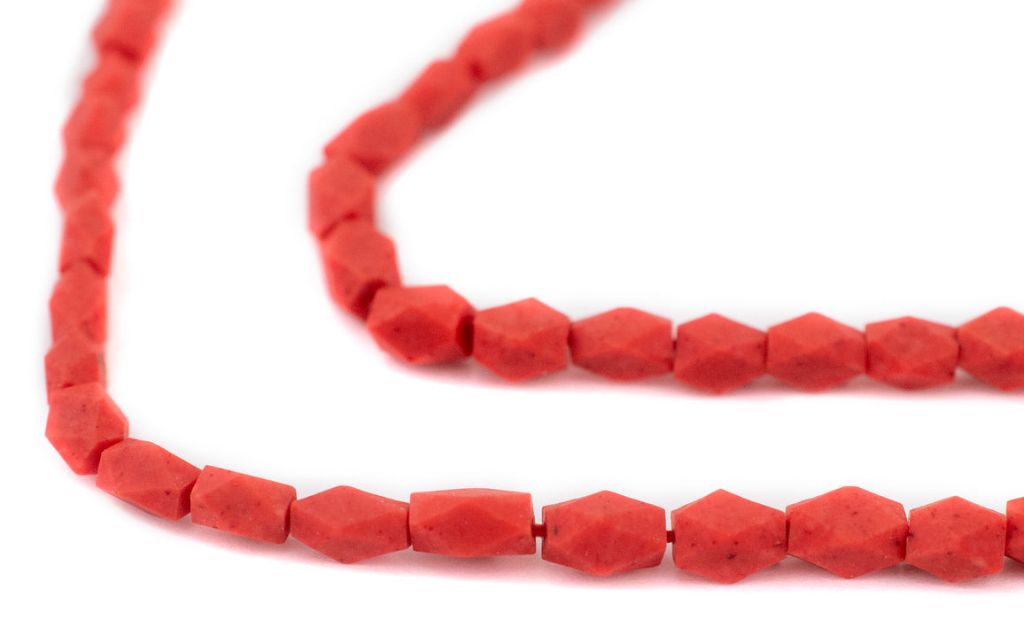 Bright Coral-Style Faceted Rectangle Afghani Stone Beads (4mm) - The Bead Chest
