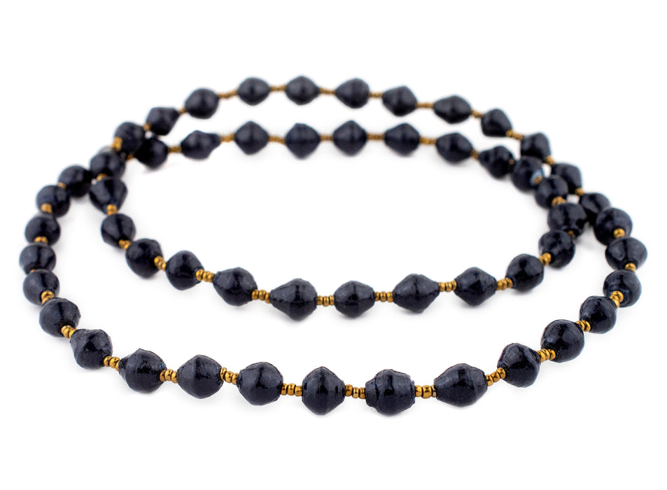 Midnight Blue Recycled Paper Beads from Uganda (10-12mm) - The Bead Chest