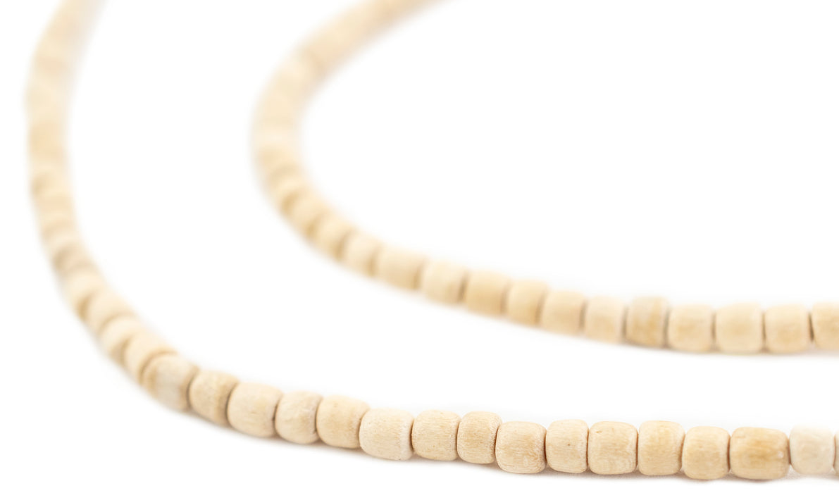 Cream Cylindrical Natural Wood Beads (4mm) - The Bead Chest