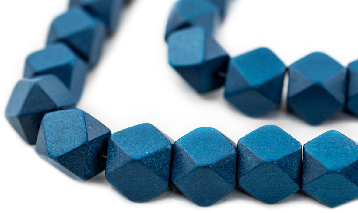 Azul Blue Diamond Cut Natural Wood Beads (15mm) - The Bead Chest