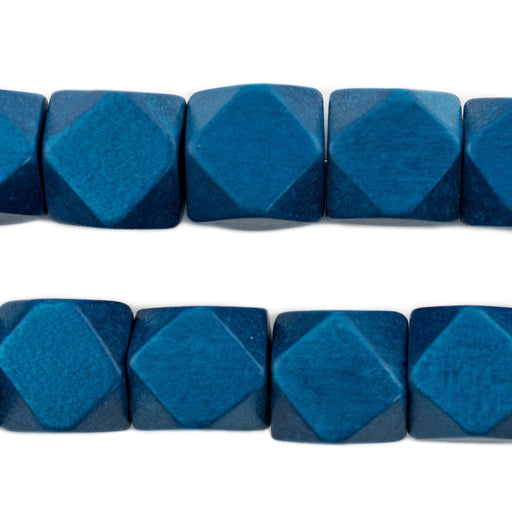 Azul Blue Diamond Cut Natural Wood Beads (15mm) - The Bead Chest