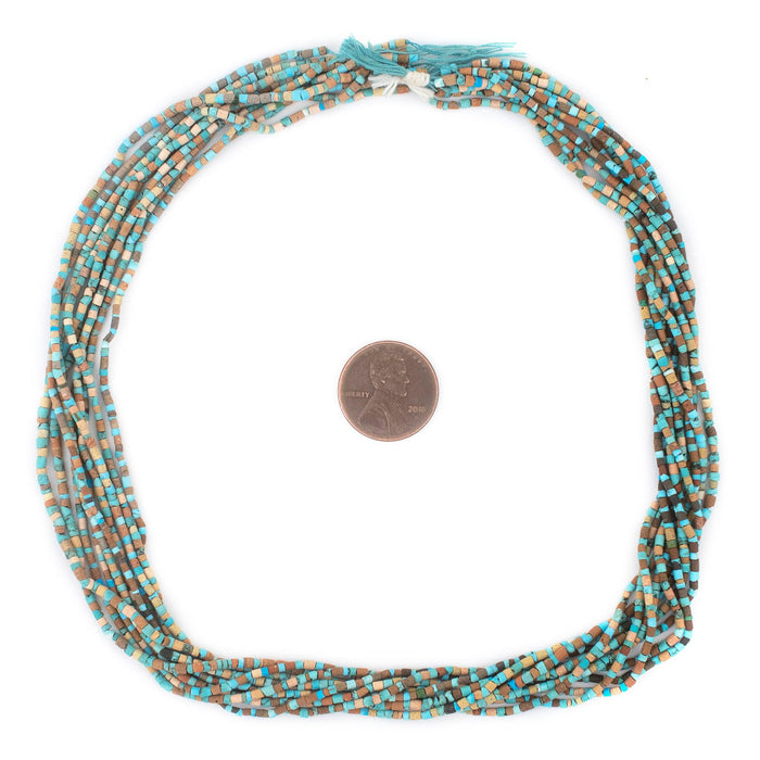 Alternating Cylindrical Afghani Turquoise Heishi Beads (2mm) - The Bead Chest