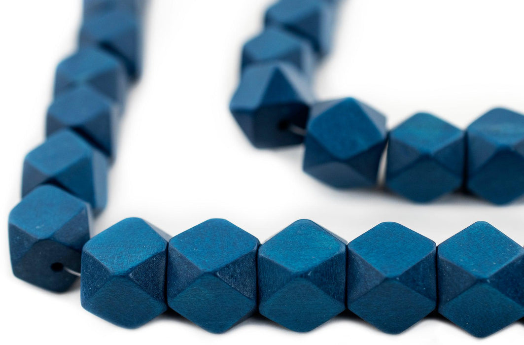 Azul Blue Diamond Cut Natural Wood Beads (17mm) - The Bead Chest