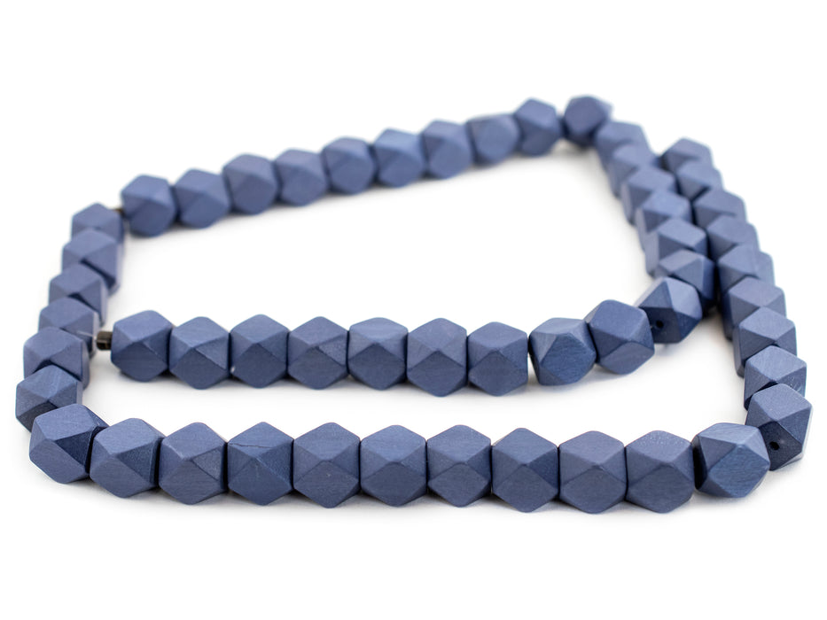 Cobalt Blue Diamond Cut Natural Wood Beads (15mm) - The Bead Chest