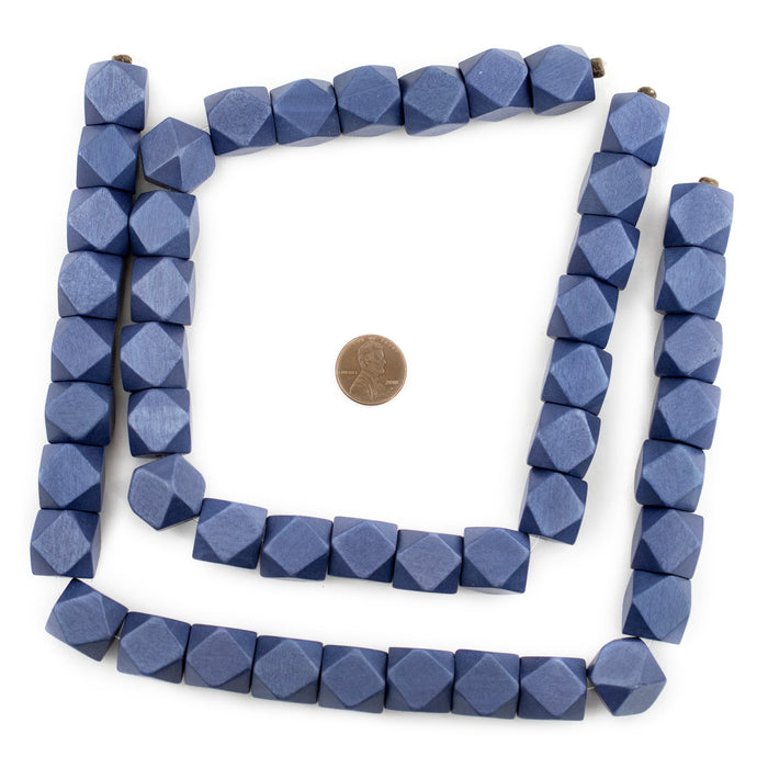 Cobalt Blue Diamond Cut Natural Wood Beads (17mm) - The Bead Chest