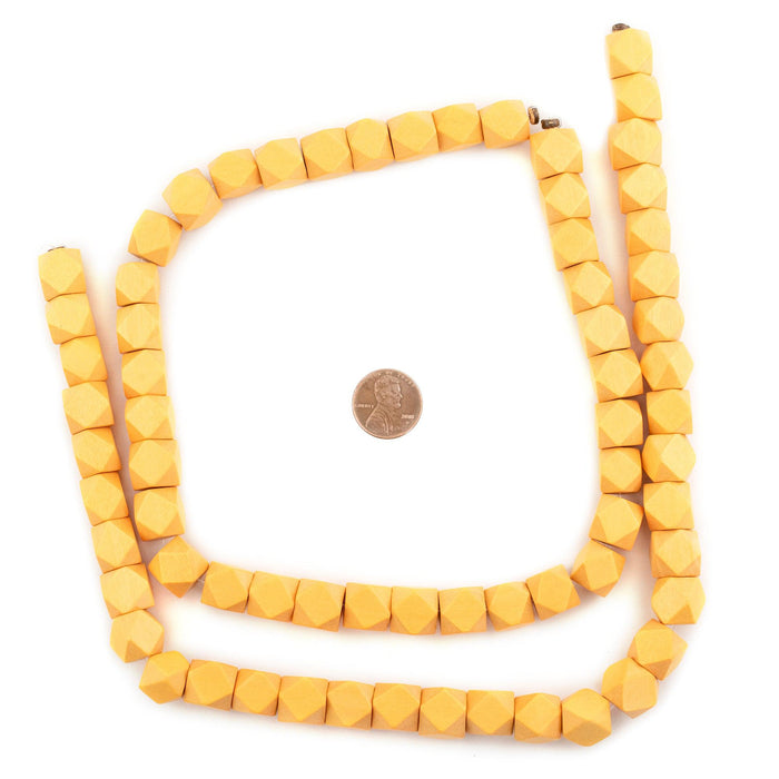 Yellow Diamond Cut Natural Wood Beads (12mm) - The Bead Chest