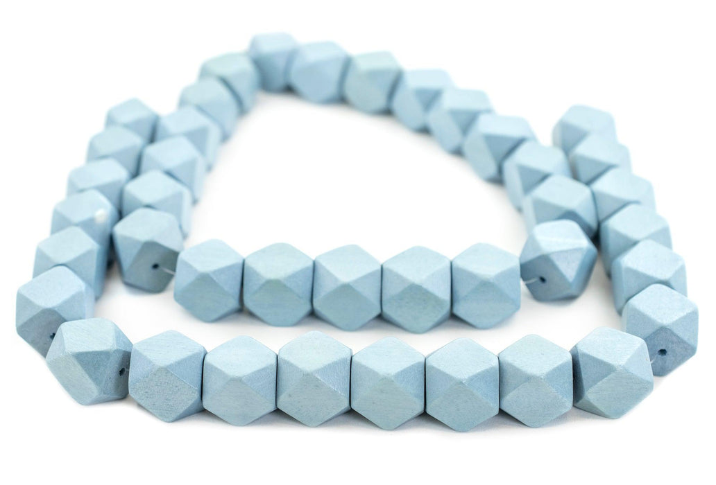 Light Blue Diamond Cut Natural Wood Beads (20mm) - The Bead Chest