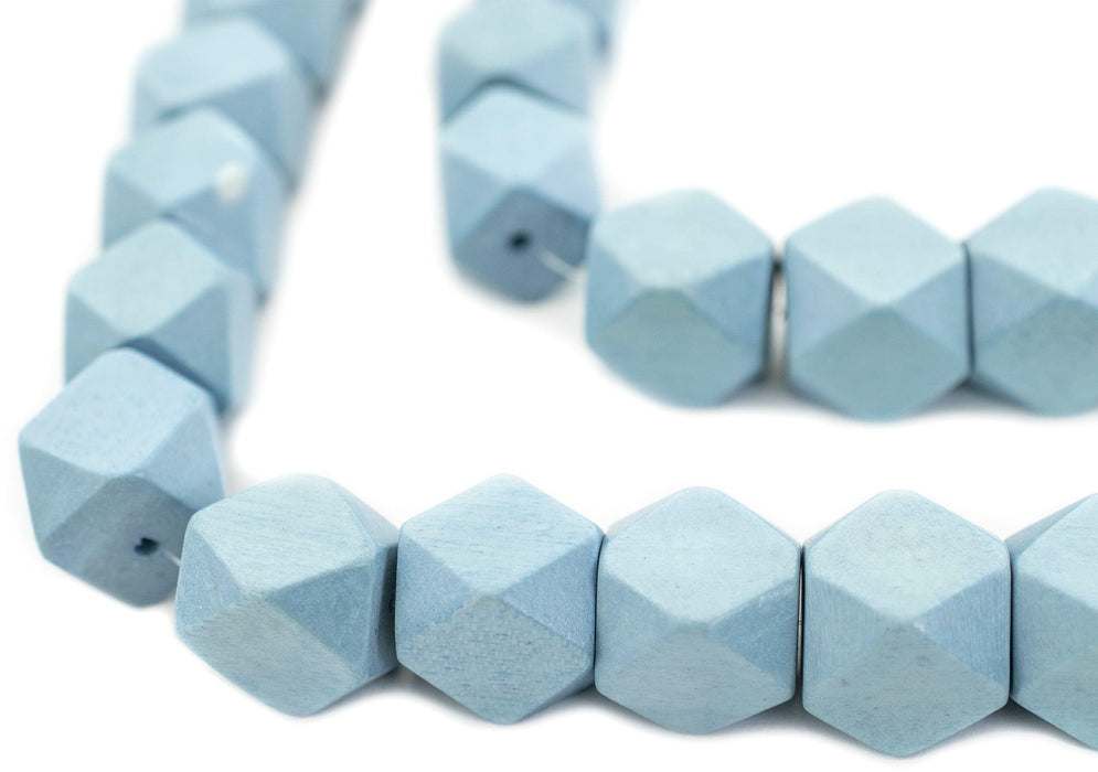 Light Blue Diamond Cut Natural Wood Beads (20mm) - The Bead Chest
