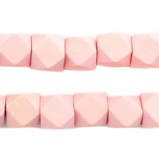 Pink Diamond Cut Natural Wood Beads (12mm) - The Bead Chest