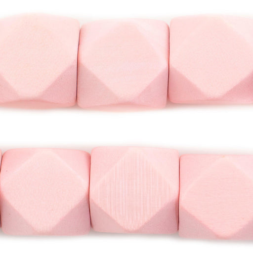 Pink Diamond Cut Natural Wood Beads (20mm) - The Bead Chest