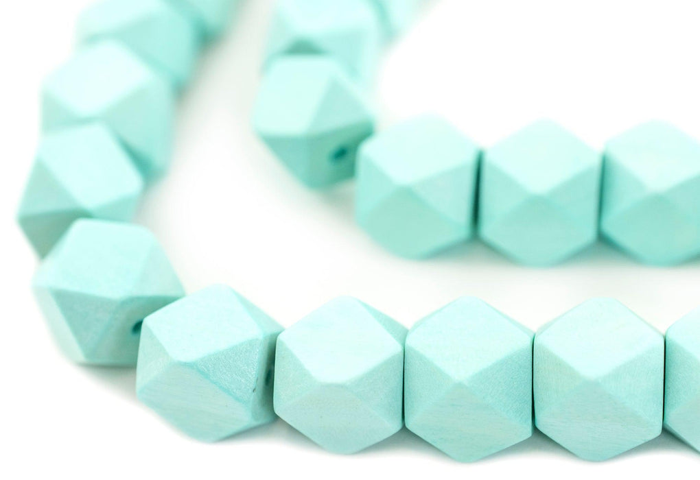 Mint Green Diamond Cut Natural Wood Beads (15mm) - The Bead Chest