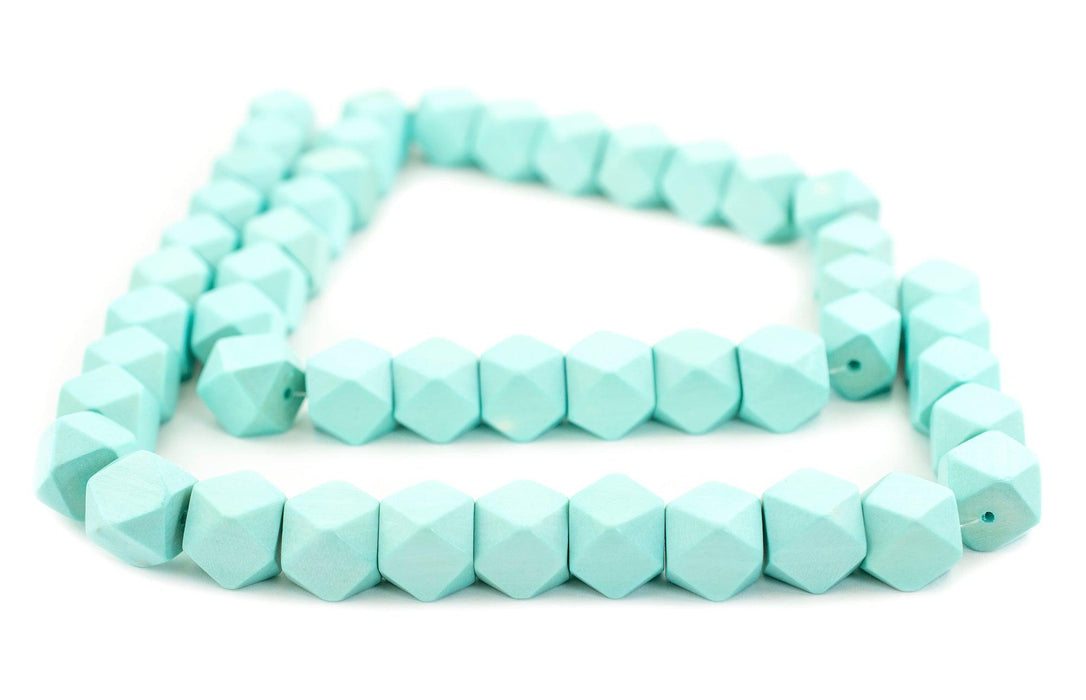 Mint Green Diamond Cut Natural Wood Beads (17mm) - The Bead Chest