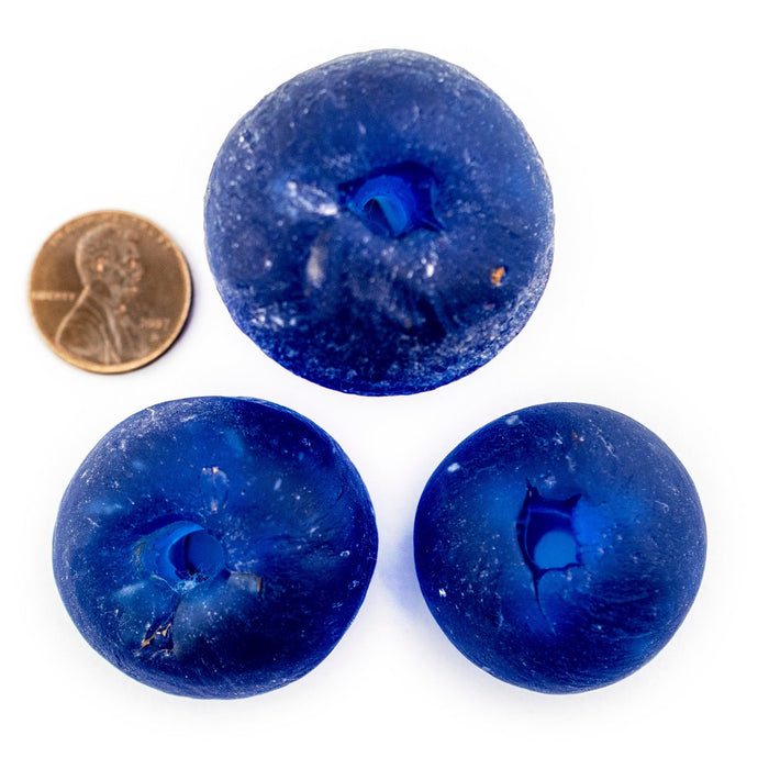 Super Jumbo Blue Recycled Glass Bead (33mm) - The Bead Chest