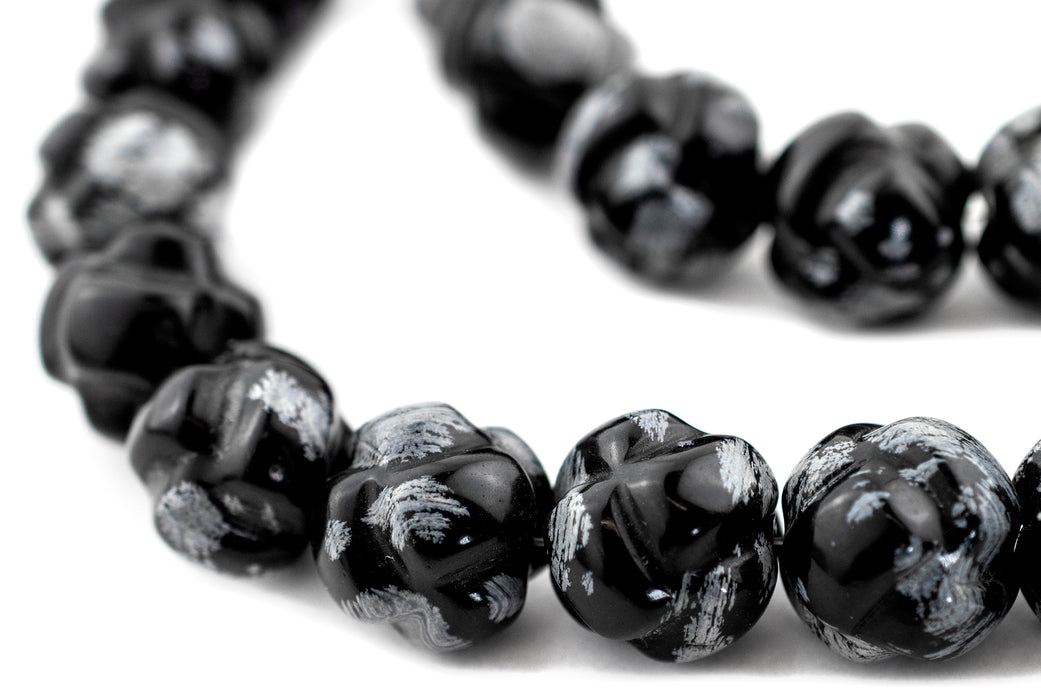 Carved Woven Snowflake Obsidian Beads (18mm) - The Bead Chest