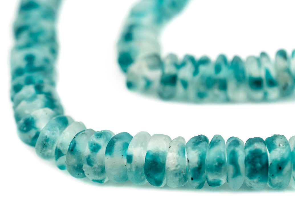 Blue Wave Marine Rondelle Recycled Glass Beads (11mm) - The Bead Chest