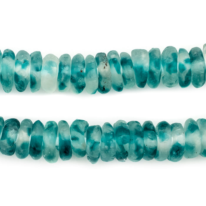 Blue Wave Marine Rondelle Recycled Glass Beads (11mm) - The Bead Chest