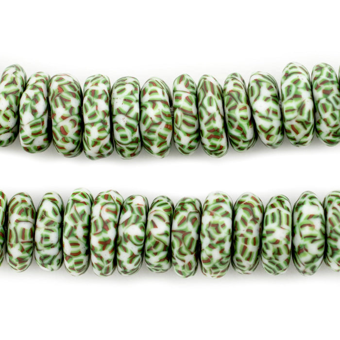 Earth Green Fused Rondelle Recycled Glass Beads (14mm) - The Bead Chest