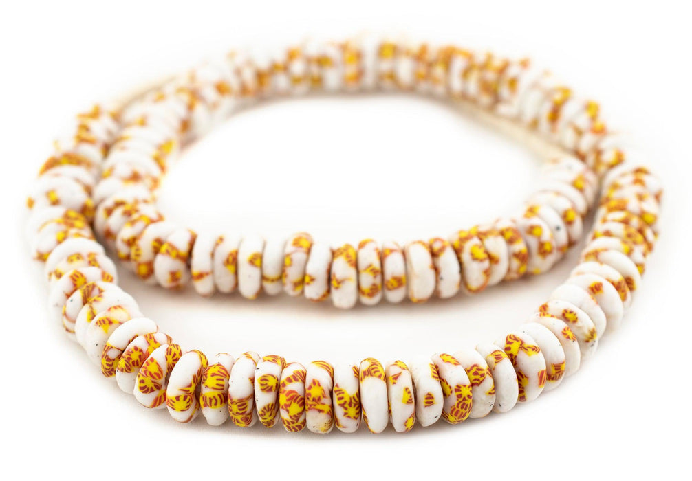 White Fire Fused Rondelle Recycled Glass Beads (14mm) - The Bead Chest