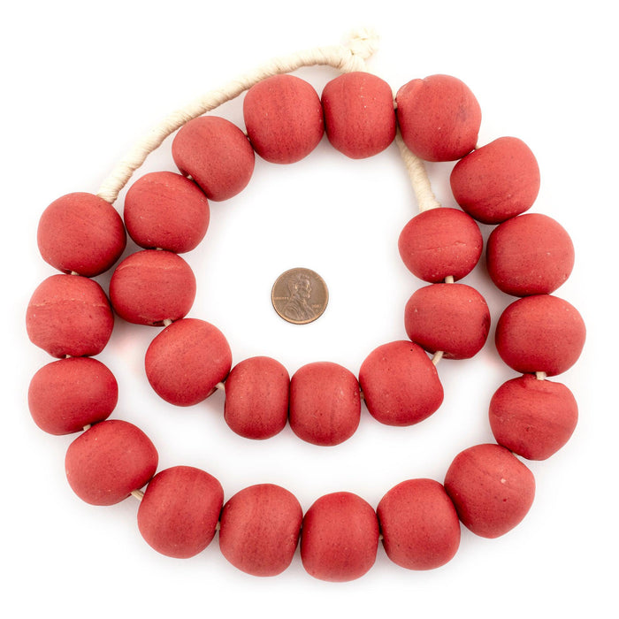 Super Jumbo Opaque Red Recycled Glass Beads (28mm) - The Bead Chest