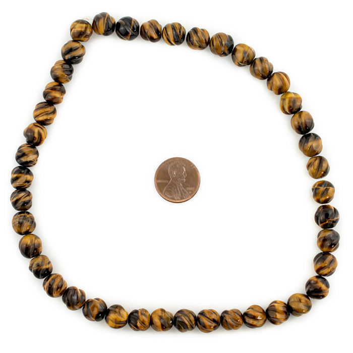 Carved Spiral Round Tiger Eye Beads (10mm) - The Bead Chest