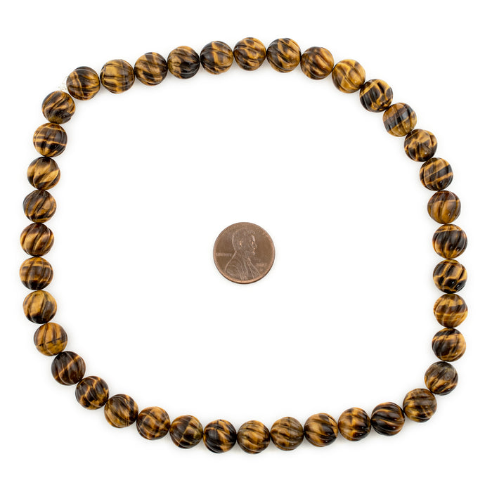 Carved Swirl Round Tiger Eye Beads (10mm) - The Bead Chest