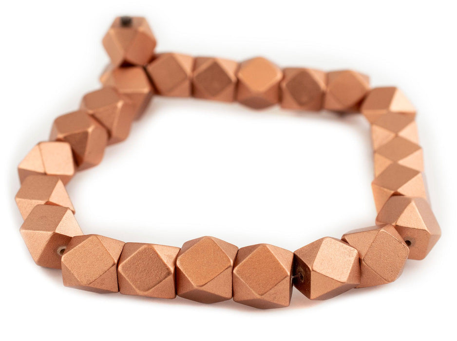 Copper Diamond Cut Natural Wood Beads (17mm) - The Bead Chest