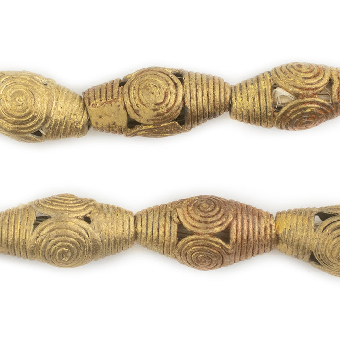 Cameroon-Style Bicone Brass Filigree Beads (25x12mm) - The Bead Chest
