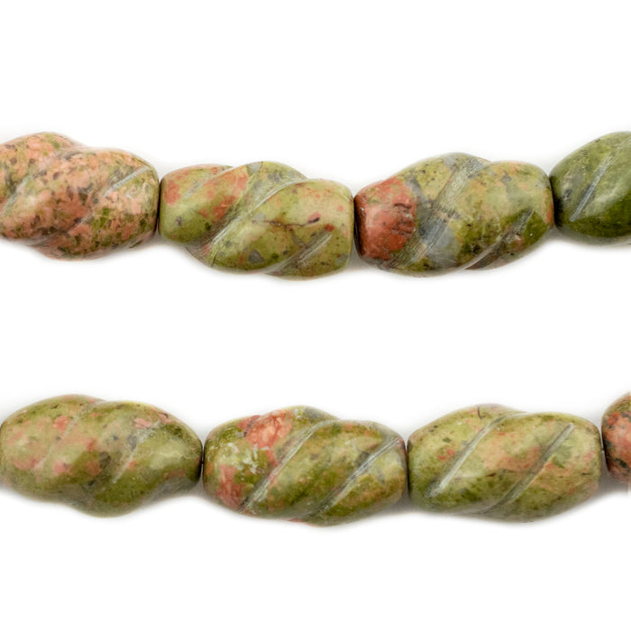 Carved Swirl Oval Unakite Beads (17x11mm) - The Bead Chest