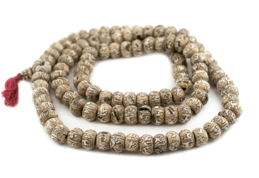 Mani Ohm Pattern Conch Shell Mala Beads (16mm) - The Bead Chest
