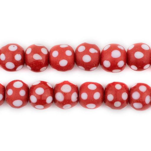 Red & White Venetian-Style Skunk Beads (10mm, 36" Strand)