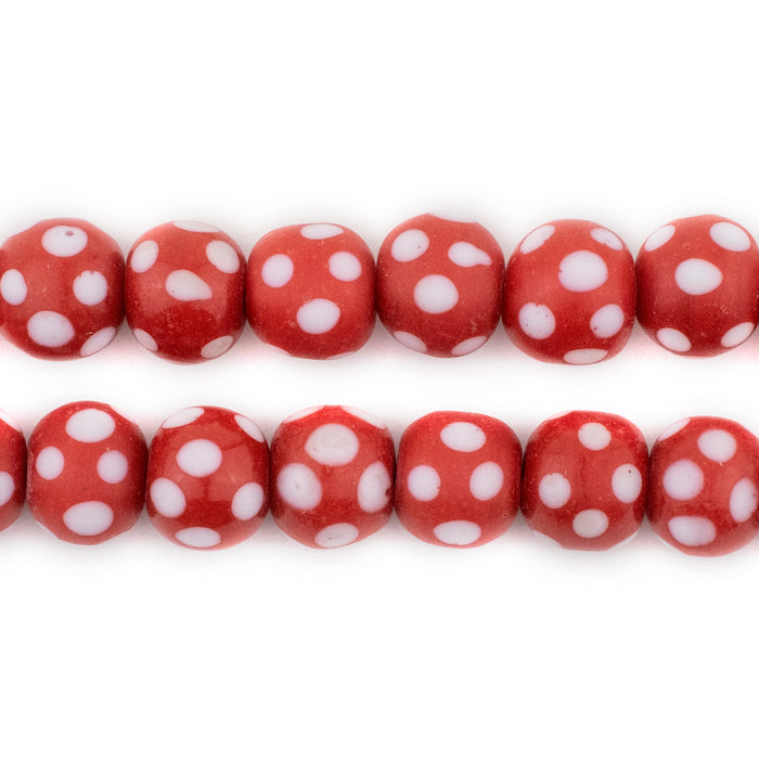 Red & White Venetian-Style Skunk Beads (10mm, 36" Strand) - The Bead Chest