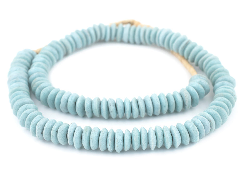 Pastel Blue Ashanti Glass Saucer Beads (14mm) - The Bead Chest