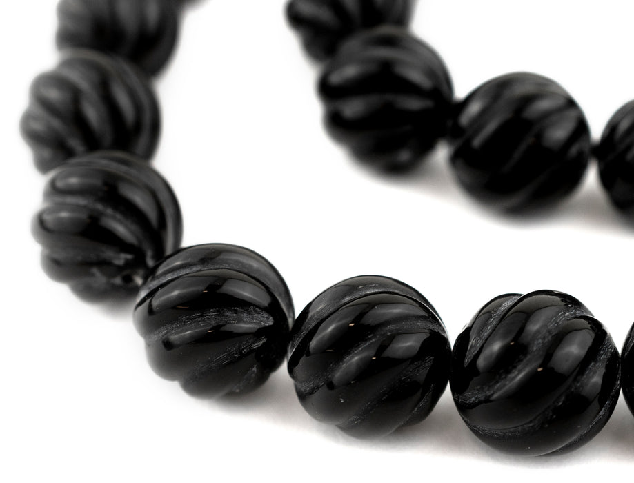 Carved Swirl Round Onyx Beads (20mm) - The Bead Chest