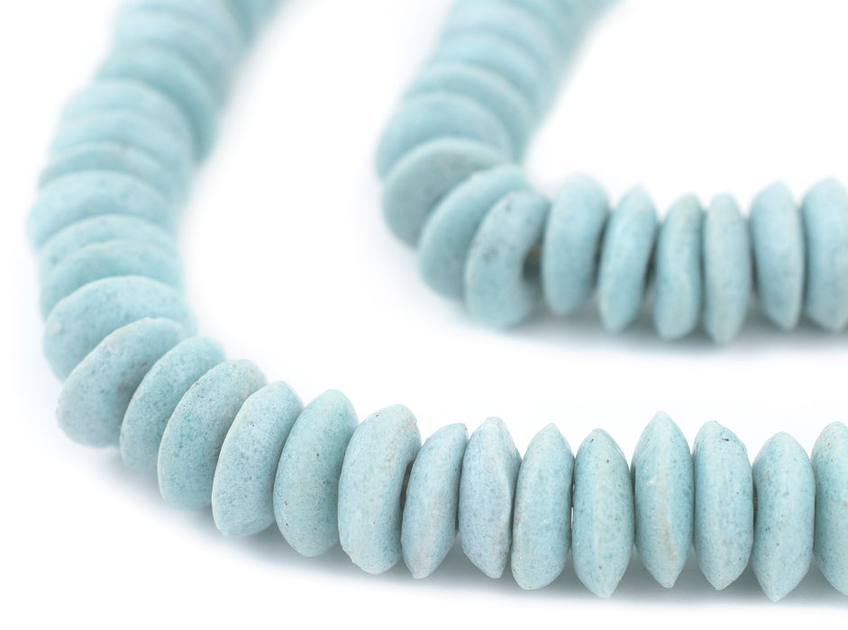 Pastel Blue Ashanti Glass Saucer Beads (14mm) - The Bead Chest
