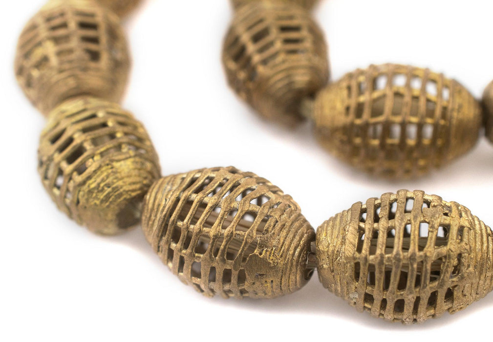 Basket Design Ghana Brass Filigree Oval Beads (22x16mm) - The Bead Chest