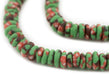Green Candycane Fused Rondelle Recycled Glass Beads (11mm) - The Bead Chest
