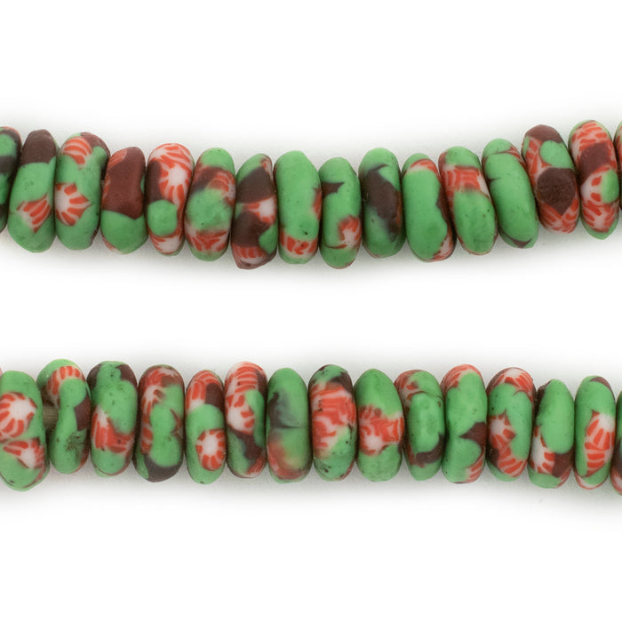 Green Candycane Fused Rondelle Recycled Glass Beads (11mm) - The Bead Chest