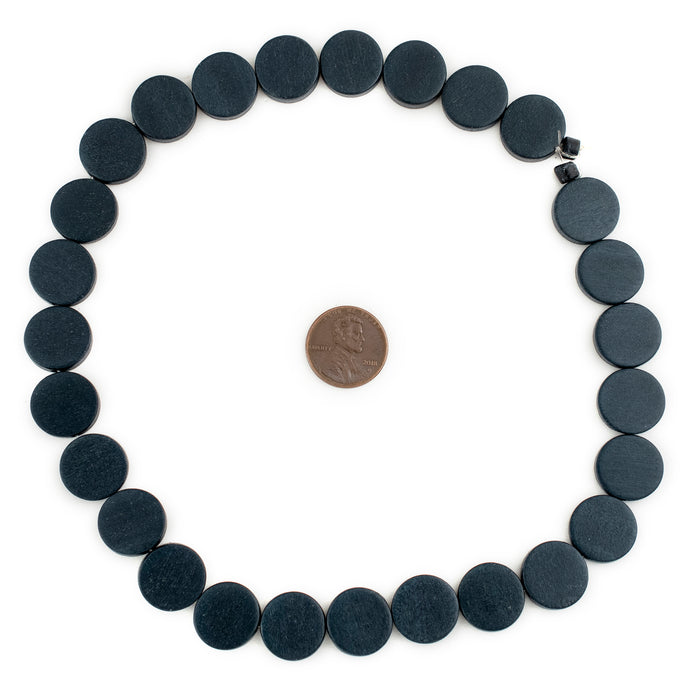 Navy Blue Circular Natural Wood Beads (15x15mm) - The Bead Chest