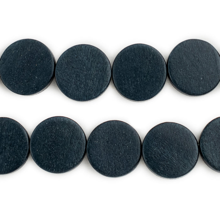 Navy Blue Circular Natural Wood Beads (15x15mm) - The Bead Chest