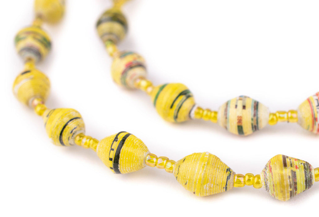 Yellow Speckle Recycled Paper Beads from Uganda - The Bead Chest