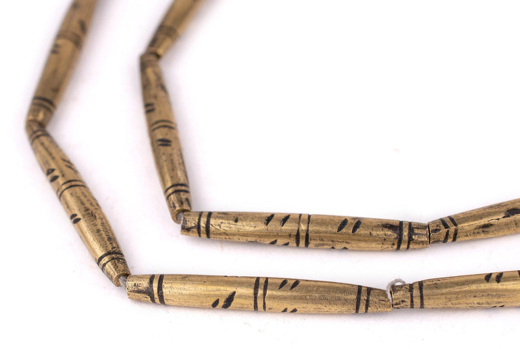 Patterned Tuareg Brass Tube Beads (42x5mm) - The Bead Chest