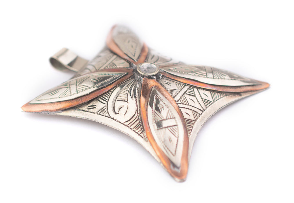 Handcrafted Tuareg Silver Pendant (Copper Flower) - The Bead Chest