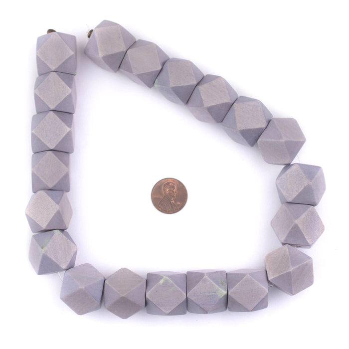Light Grey Diamond Cut Natural Wood Beads (20mm) - The Bead Chest