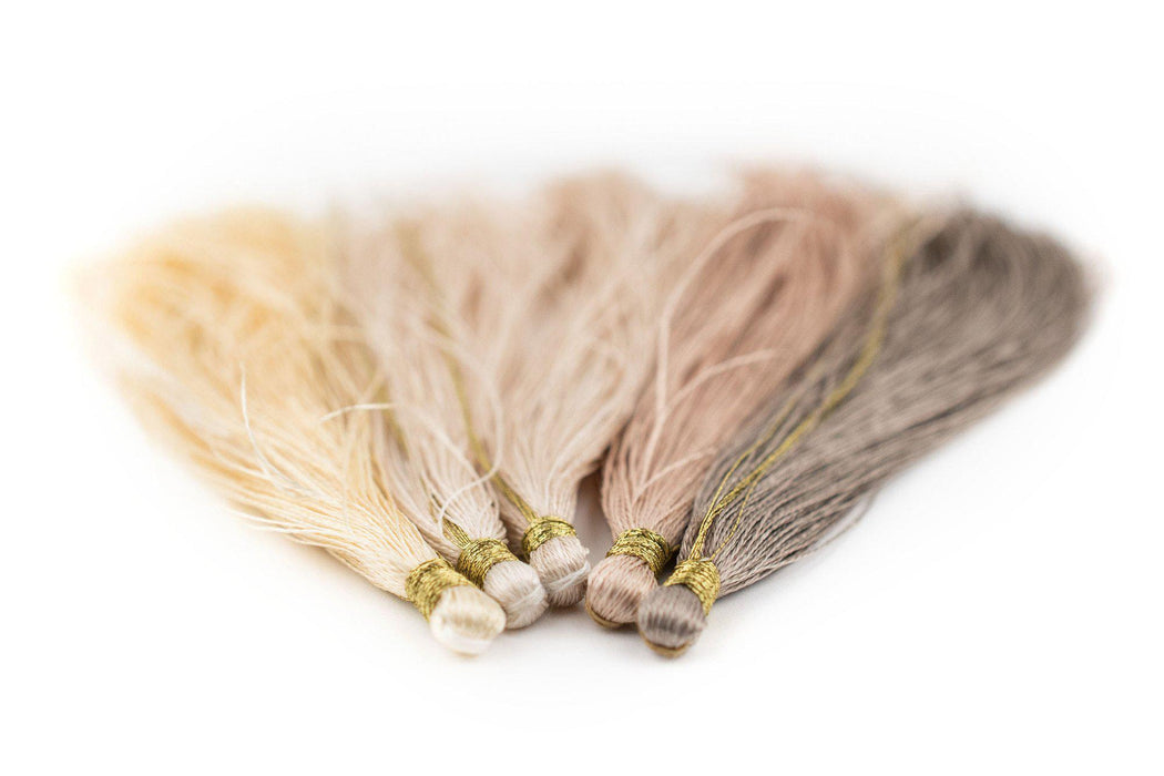 Shades of Beige: 9cm Silk Tassels (5 Pack) - The Bead Chest