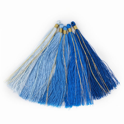Shades of Blue: 9cm Silk Tassels (5 Pack) - The Bead Chest