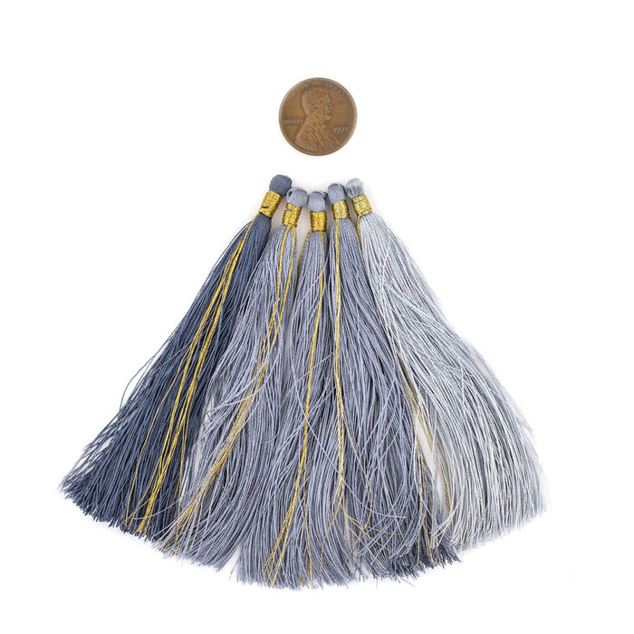 Shades of Grey: 9cm Silk Tassels (5 Pack) - The Bead Chest